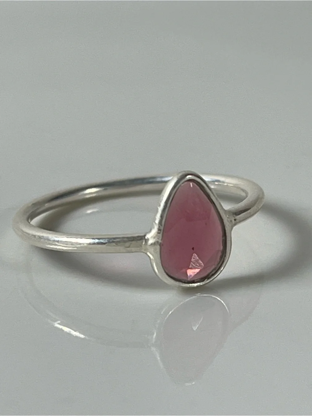 Solid Sterling Silver 925 Ruby Corundum Gemstone Flat Stacker Ring Size 6.5